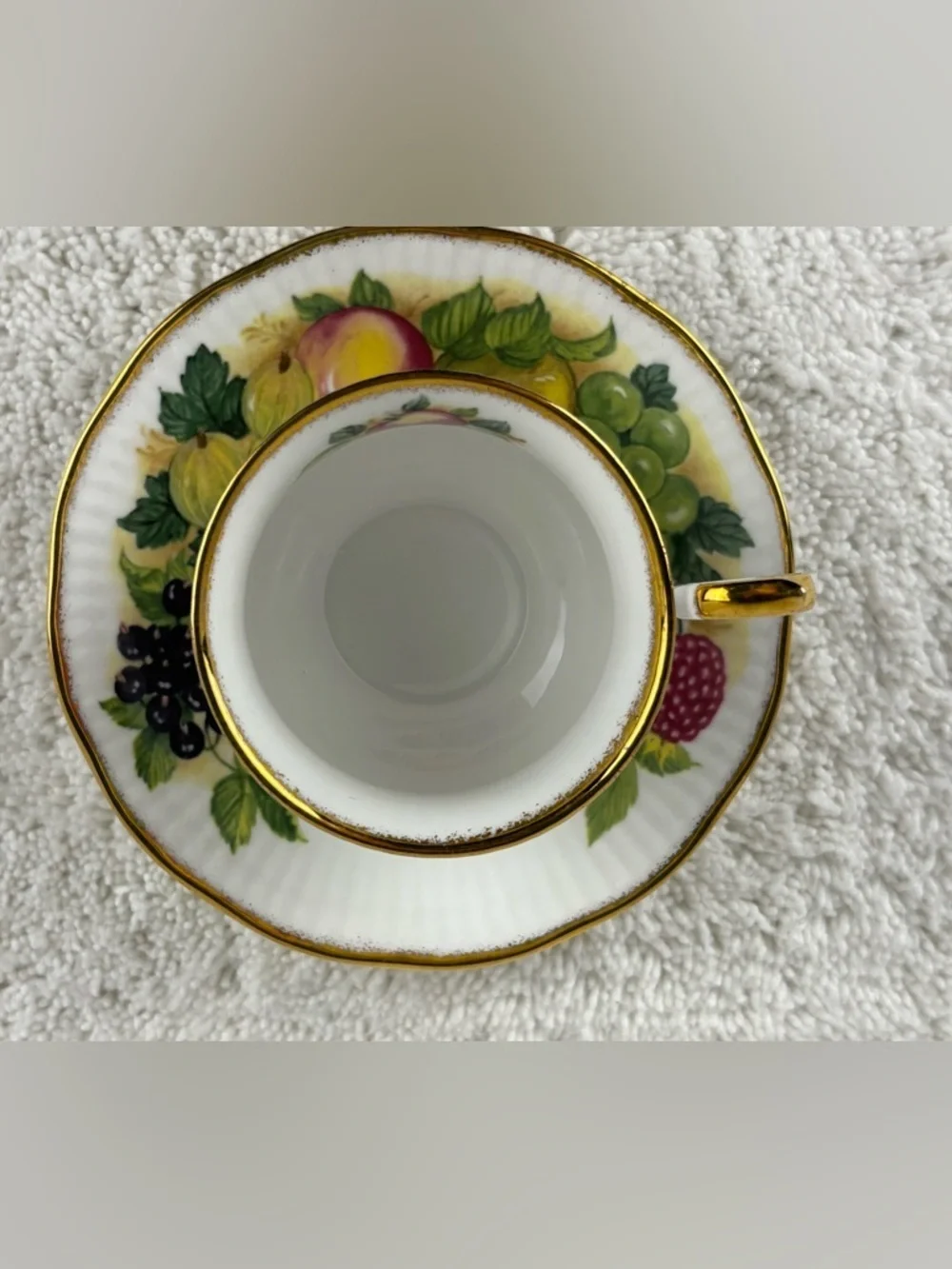 Vintage Queen’s Rosina China Teacup and Saucer from the Antique Fruit Series